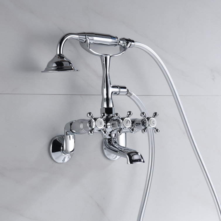 Chrome Wall Mount Clawfoot Tub Faucet with Hand Shower