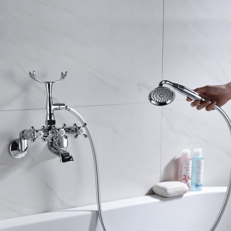 Chrome Wall Mount Clawfoot Tub Faucet with Hand Shower