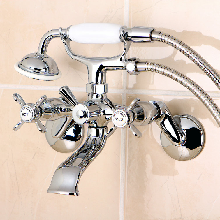Polished Chrome Wall Mount Clawfoot Tub Faucet with Hand Shower