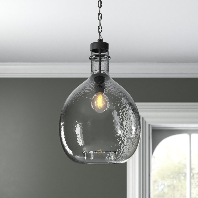 Graphite Smoked Glass Single Light Pendant with Bronze Accents