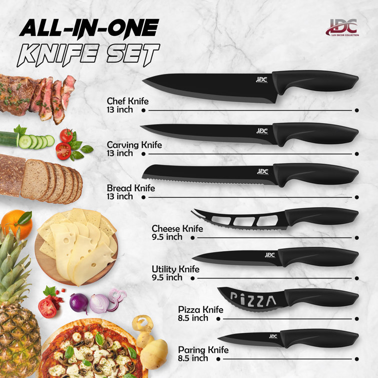 Lux Decor 7-Piece Black Stainless Steel Knife Set