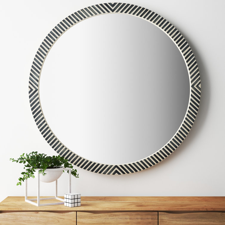 Simone Black and White Wood Round Wall Mirror