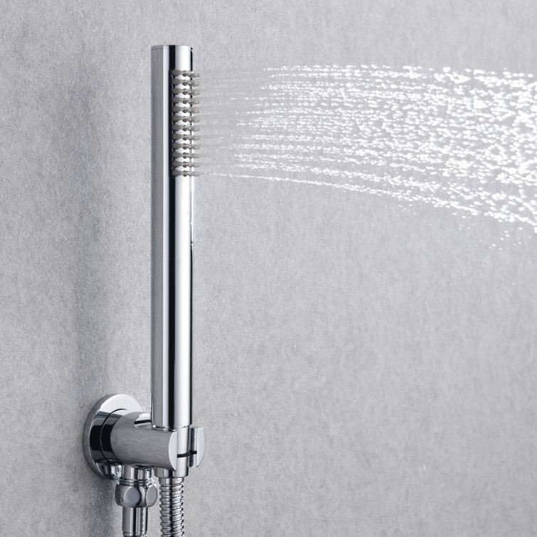 Chrome Wall Mount Triple Handle Tub Faucet with Handheld Shower