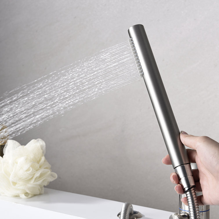 Brushed Nickel Deck Mount Waterfall Tub Faucet with Hand Shower