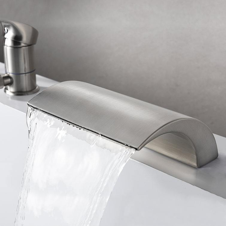 Brushed Nickel Deck Mount Waterfall Tub Faucet with Hand Shower