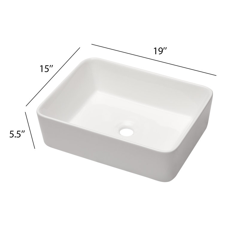 19" White Ceramic Rectangular Above-Counter Bathroom Sink