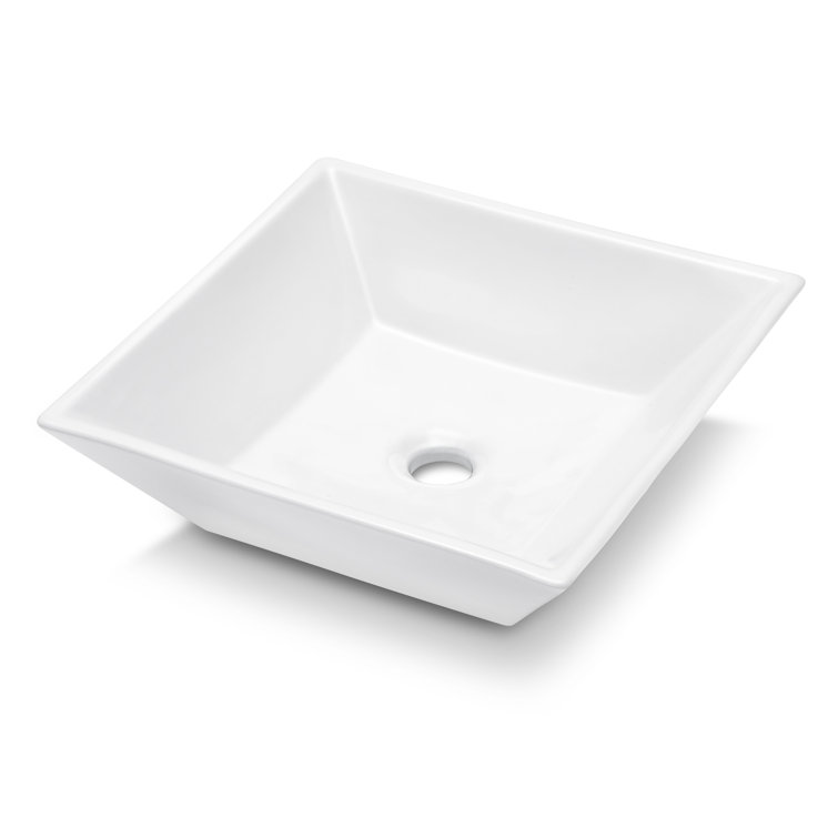 16'' White Ceramic Rectangular Vessel Bathroom Sink