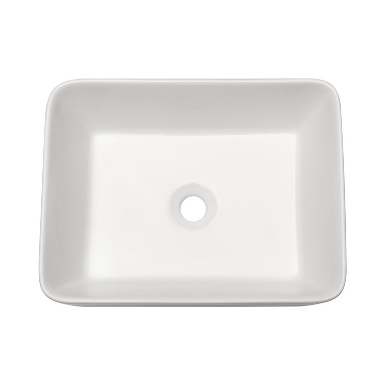 19" White Ceramic Rectangular Above-Counter Bathroom Sink