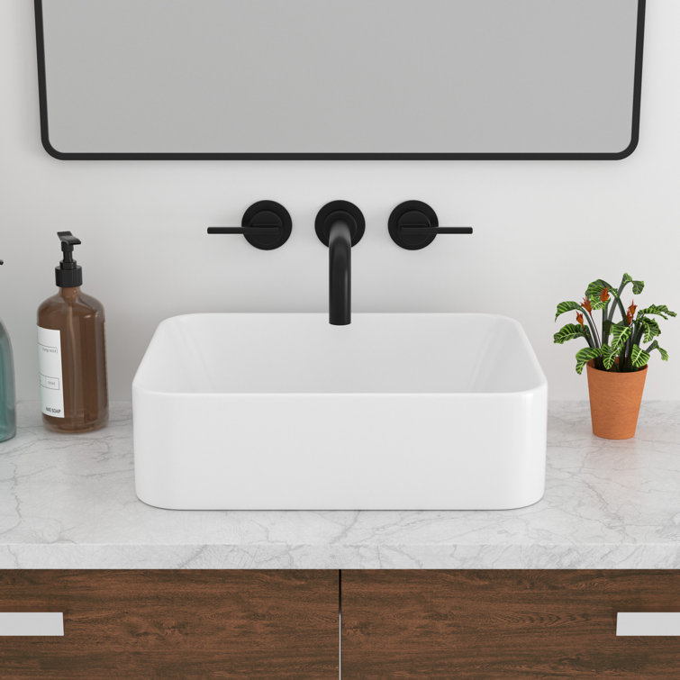 19" White Ceramic Rectangular Above-Counter Bathroom Sink