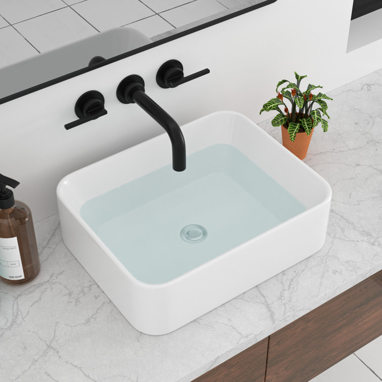 19" White Ceramic Rectangular Above-Counter Bathroom Sink