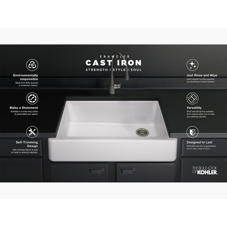 White 36" Cast Iron Farmhouse Kitchen Sink