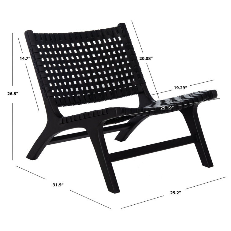 Luna Black Leather Woven Accent Chair with Sungkai Wood Frame