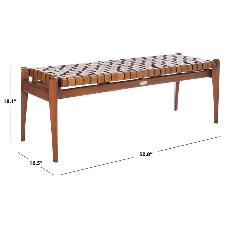 Dilan 48'' Mahogany Wood and Top Grade Leather Woven Bench - Brown