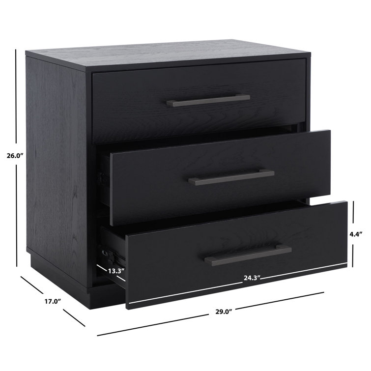 Mallory Contemporary Black Nightstand with Bronze Pulls, 3 Drawers