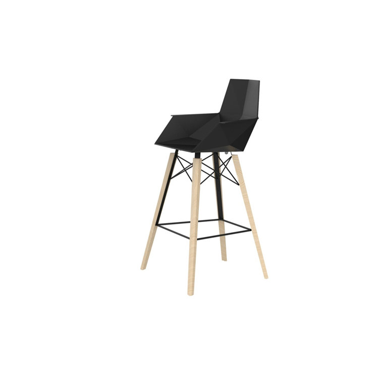 Beechwood Matte Black & Natural Bar Stool with Polypropylene Seat