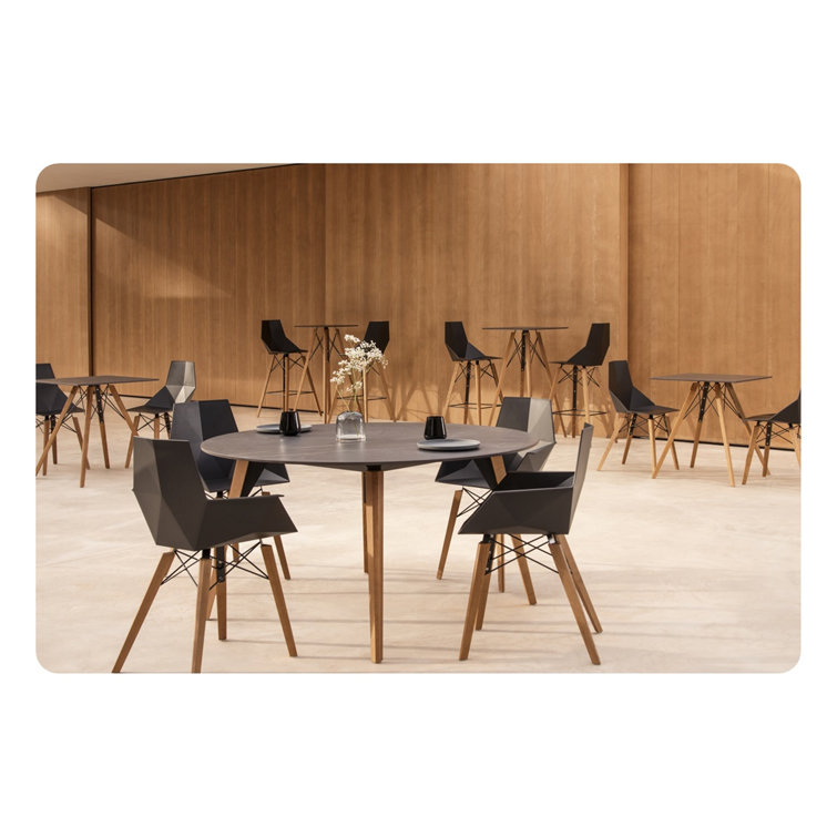 Faz Square Matte Black & Beech Wood Dining Table for Four