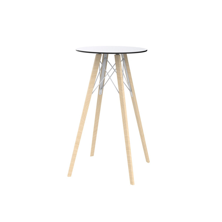 White and Beech Wood Round Bar Height Table