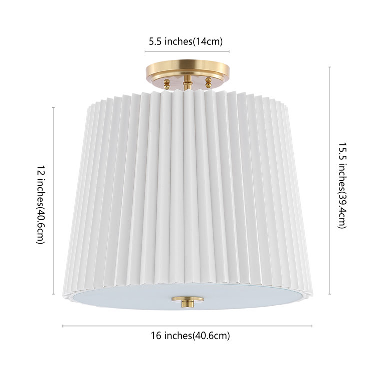 Gold and White Cotton Drum LED Flush Mount Light