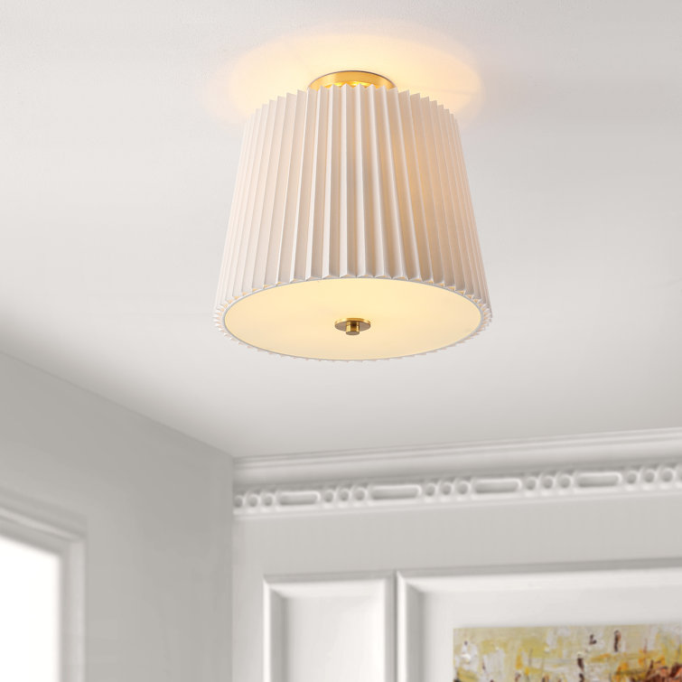 Gold and White Cotton Drum LED Flush Mount Light