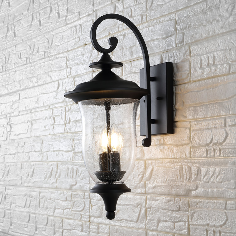 Dowell Black Metal 2-Light Outdoor Wall Sconce with Clear Shade, Set of 2
