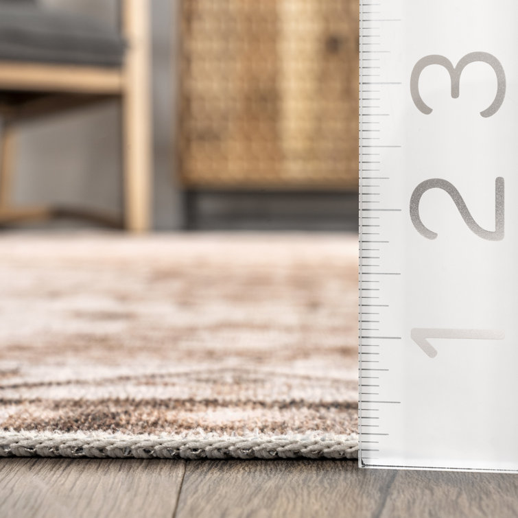 Jessamine Beige Geometric Washable Synthetic Area Rug