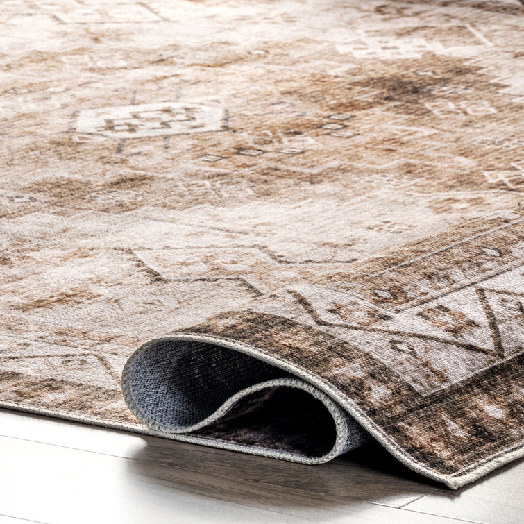 Jessamine Beige Geometric Washable Synthetic Area Rug