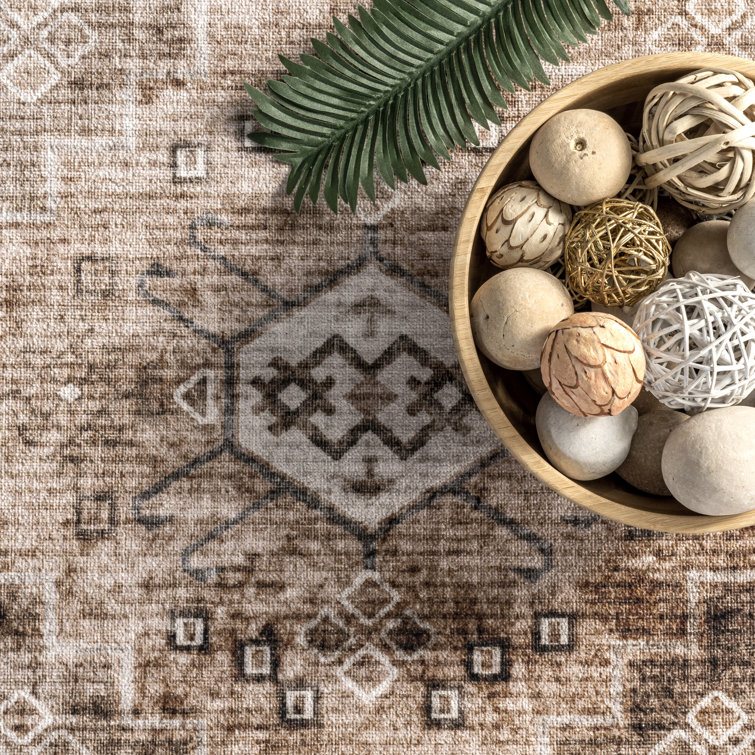 Jessamine Beige Geometric Washable Synthetic Area Rug