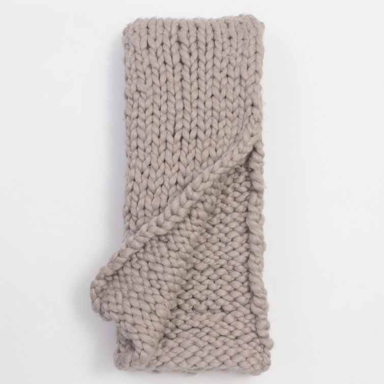 Gray Wool Cable Knit Reversible Throw Blanket