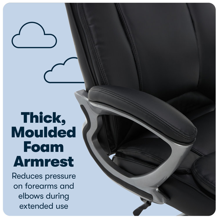 Executive Swivel Office Chair with Lumbar Support, Black Faux Leather