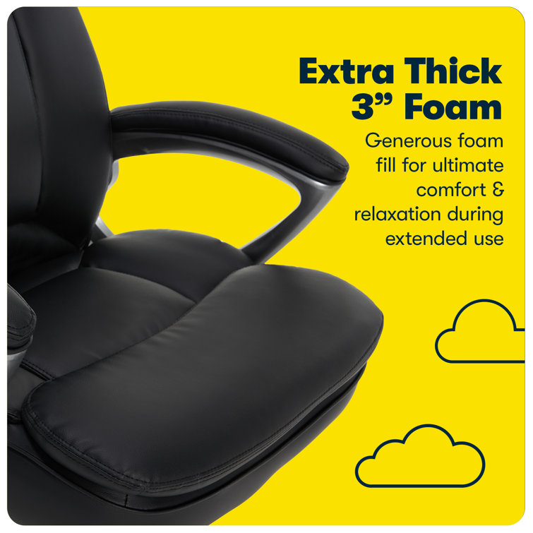 Executive Swivel Office Chair with Lumbar Support, Black Faux Leather