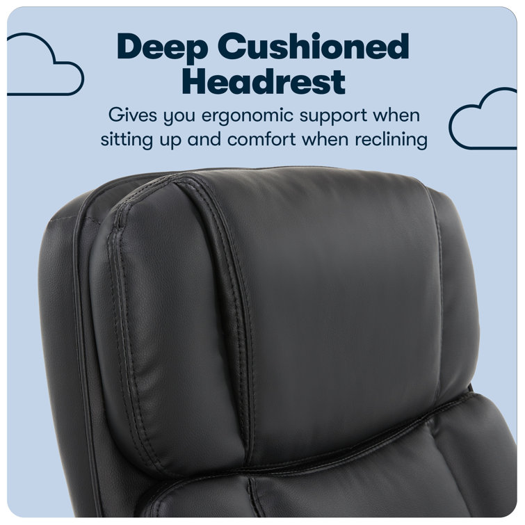 Executive Swivel Office Chair with Lumbar Support, Black Faux Leather