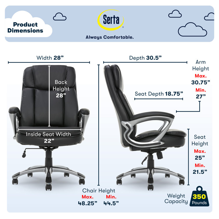 Executive Swivel Office Chair with Lumbar Support, Black Faux Leather