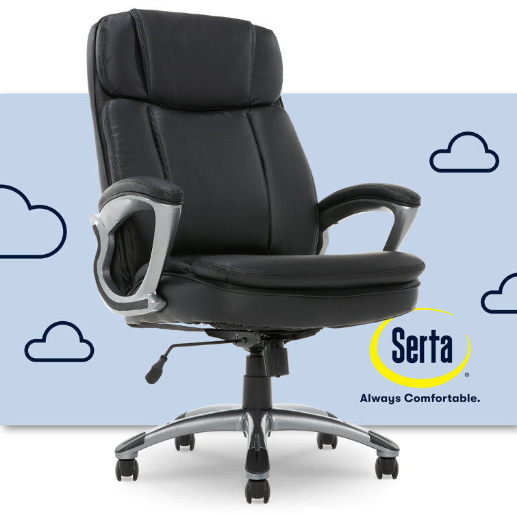 Executive Swivel Office Chair with Lumbar Support, Black Faux Leather
