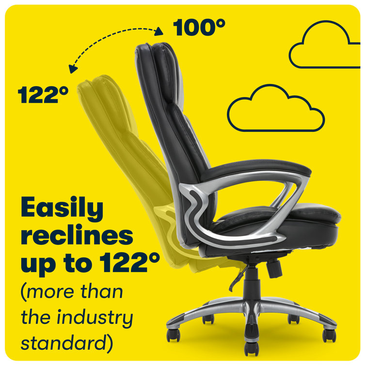 Executive Swivel Office Chair with Lumbar Support, Black Faux Leather