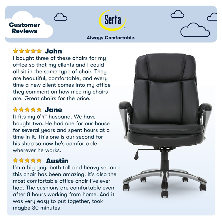 Executive Swivel Office Chair with Lumbar Support, Black Faux Leather