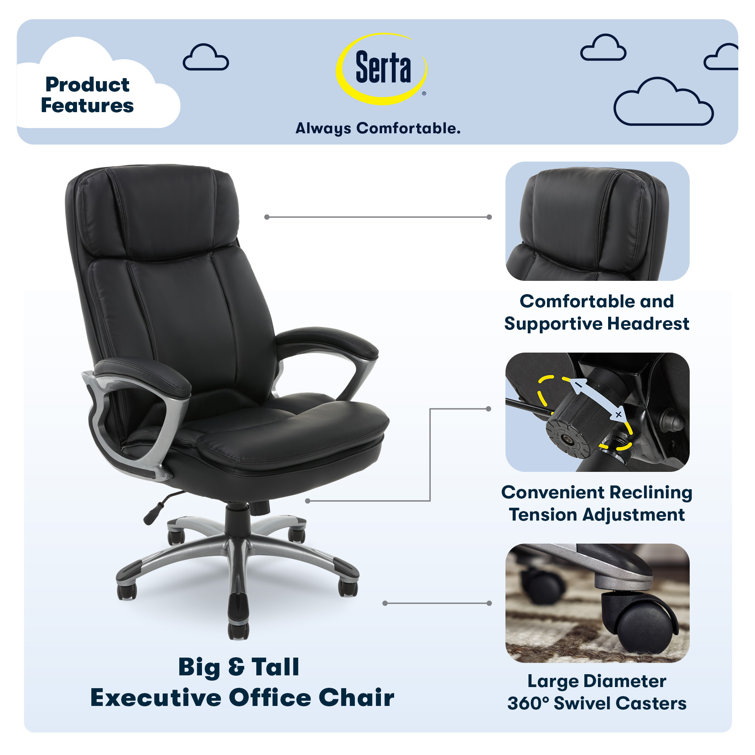 Executive Swivel Office Chair with Lumbar Support, Black Faux Leather