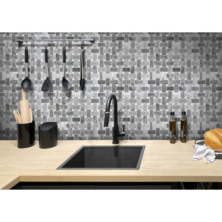12" x 12" Gray Polished Marble Basketweave Mosaic Tile