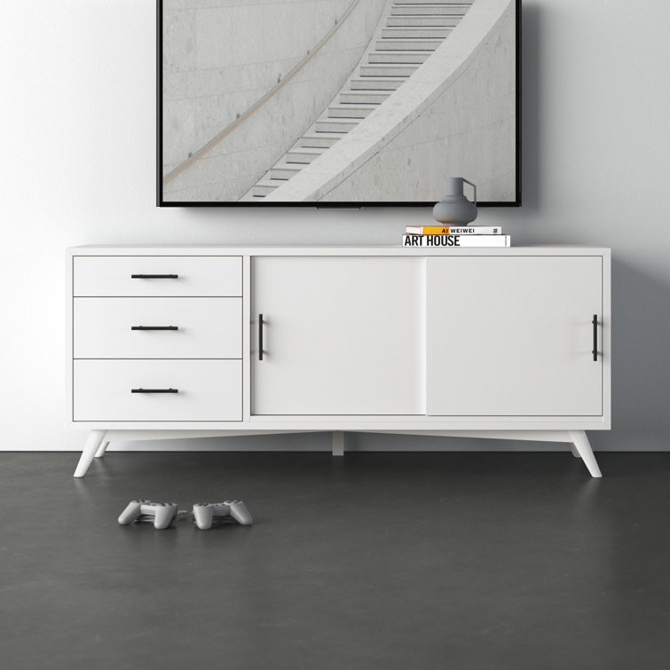 White Solid Wood 64'' Media Console with Cabinets