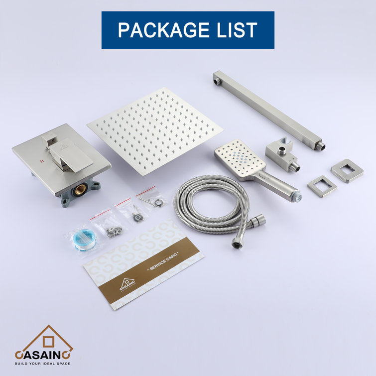 Brushed Nickel Wall Mounted Multi-head Shower System with Handheld and Rain Shower