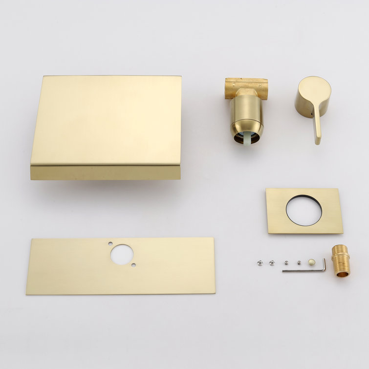 Brushed Gold Brass Waterfall Wall Mount Tub Faucet