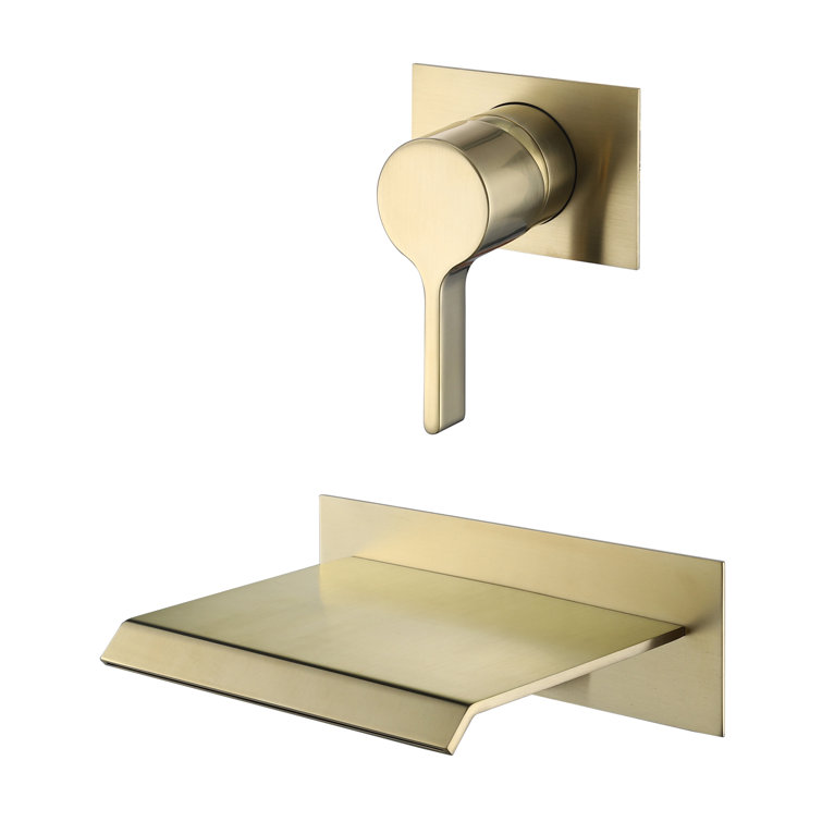 Brushed Gold Brass Waterfall Wall Mount Tub Faucet