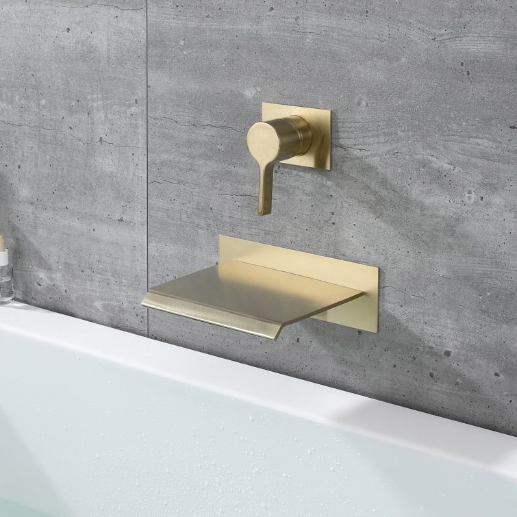 Brushed Gold Brass Waterfall Wall Mount Tub Faucet