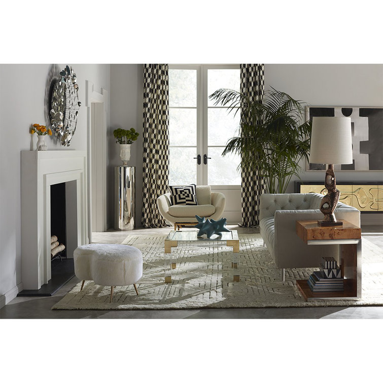 Burled Mappa Wood and Stainless Steel Cantilevered Side Table with Storage