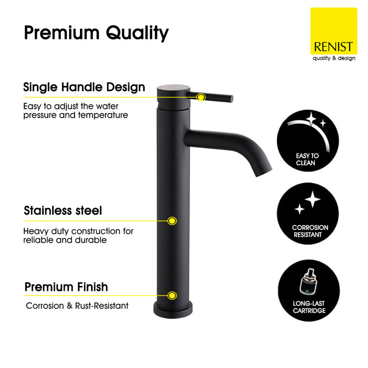 Matte Black Stainless Steel Single Handle Vessel Sink Faucet