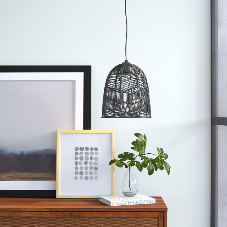 Zola 10'' Adjustable Black Rattan Dome Pendant Light