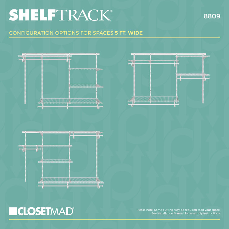 White Adjustable Wire Closet Organizer System with Shelves and Rods