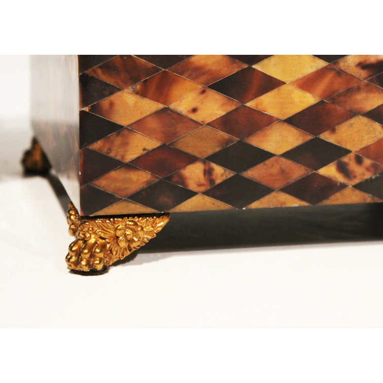 Luxurious Harlequin Penshell Decorative Box with Brass Mounts