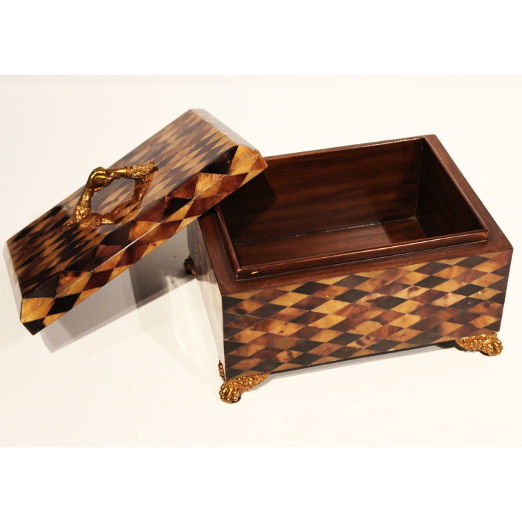 Luxurious Harlequin Penshell Decorative Box with Brass Mounts