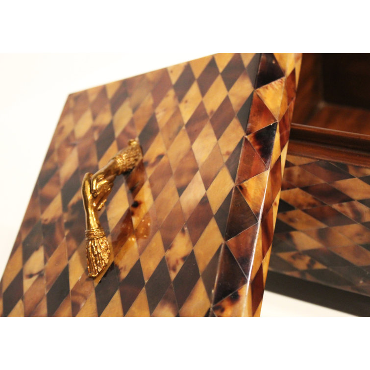 Luxurious Harlequin Penshell Decorative Box with Brass Mounts