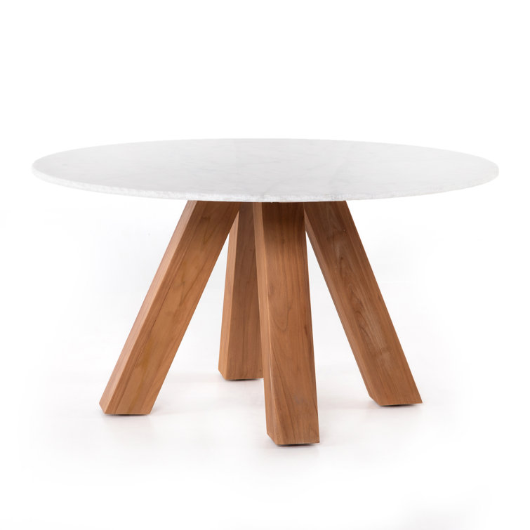 Luxurious 54" Brown Marble & White Teak Round Dining Table
